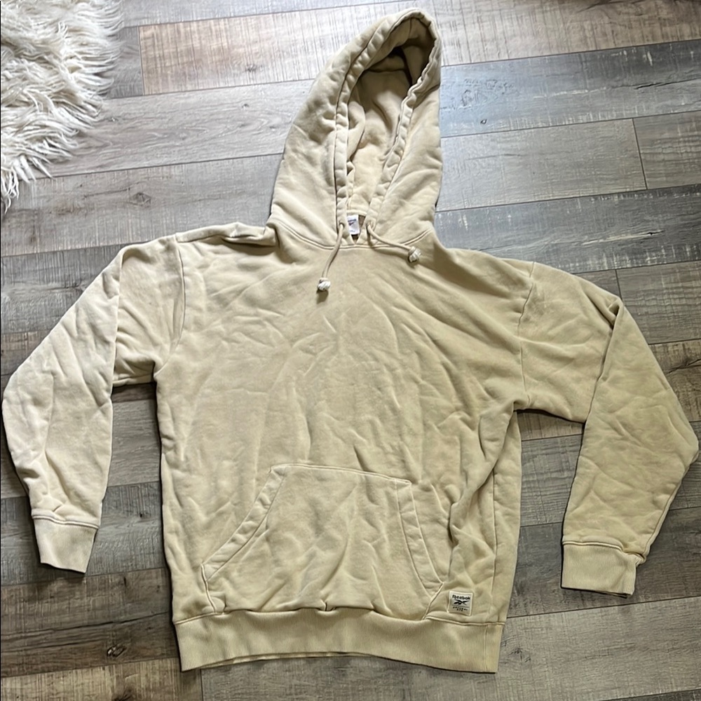 Reebok Beige Natural Dye Hooded Sweatshirt, Size Small